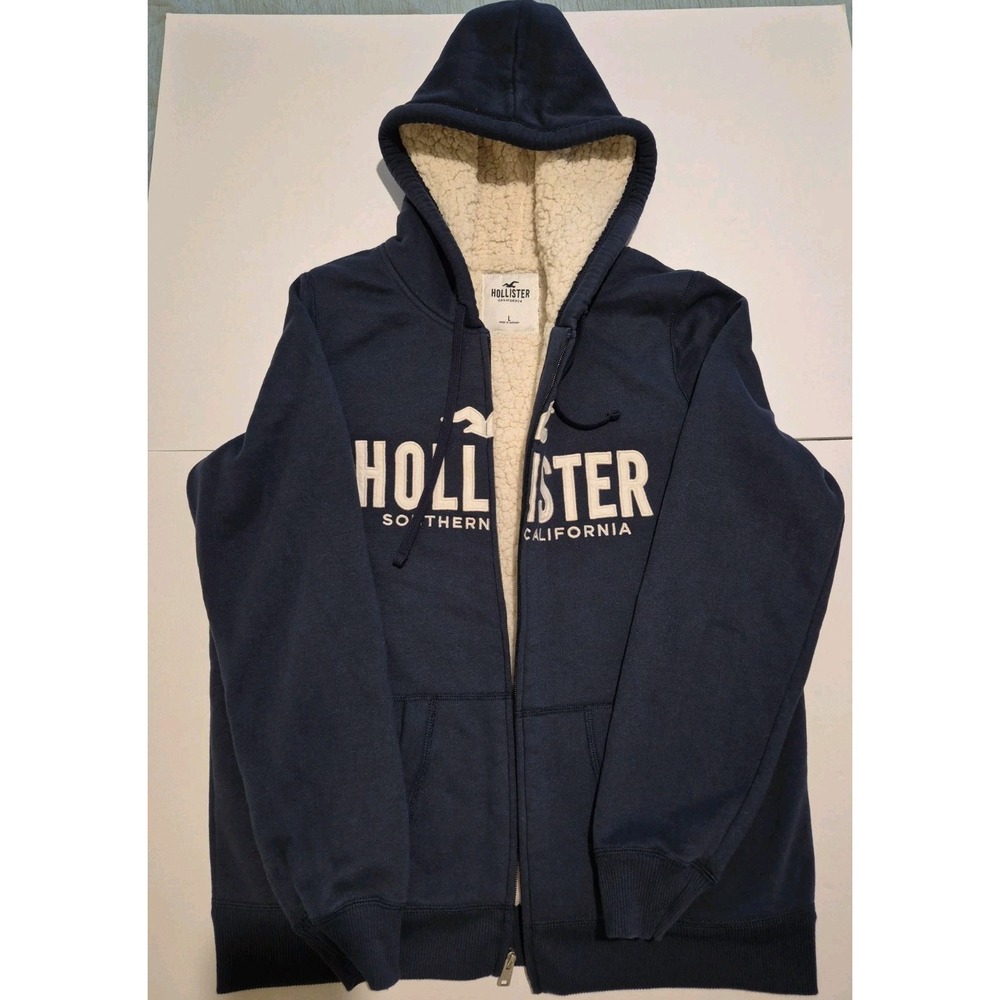 Hollister Ladies Sherpa Lined Full Zip Hoodie Blue Southern California S Large